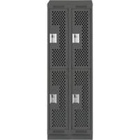 Clean Line Lockers, 2 -tier, Bank of 2, 24" x 12" x 82", Steel, Charcoal, Rivet (Assembled), Perforated Pathway Supply LP