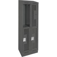 Clean Line Lockers, 2 -tier, Bank of 2, 24" x 12" x 82", Steel, Charcoal, Rivet (Assembled), Perforated Pathway Supply LP