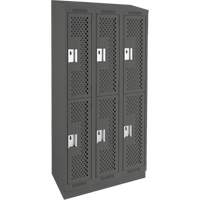 Clean Line Lockers, 2 -tier, Bank of 3, 36" x 12" x 82", Steel, Charcoal, Rivet (Assembled), Perforated Pathway Supply LP