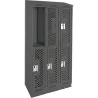 Clean Line Lockers, 2 -tier, Bank of 3, 36" x 12" x 82", Steel, Charcoal, Rivet (Assembled), Perforated Pathway Supply LP