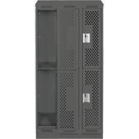Clean Line Lockers, 2 -tier, Bank of 3, 36" x 12" x 82", Steel, Charcoal, Rivet (Assembled), Perforated Pathway Supply LP