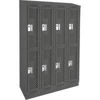 Clean Line Lockers, 2 -tier, Bank of 4, 48" x 12" x 82", Steel, Charcoal, Rivet (Assembled), Perforated Pathway Supply LP