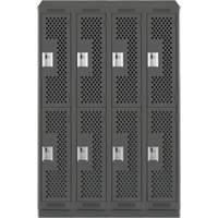 Clean Line Lockers, 2 -tier, Bank of 4, 48" x 12" x 82", Steel, Charcoal, Rivet (Assembled), Perforated Pathway Supply LP