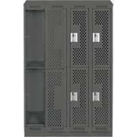 Clean Line Lockers, 2 -tier, Bank of 4, 48" x 12" x 82", Steel, Charcoal, Rivet (Assembled), Perforated Pathway Supply LP