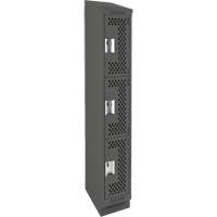 Clean Line Lockers, 3 -tier, 12" x 18" x 82", Steel, Charcoal, Rivet (Assembled), Perforated Pathway Supply LP
