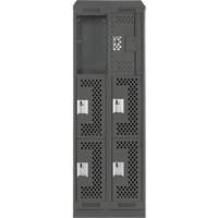 Clean Line Lockers, 3 -tier, Bank of 2, 24" x 18" x 82", Steel, Charcoal, Rivet (Assembled), Perforated Pathway Supply LP