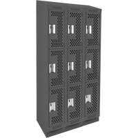 Clean Line Lockers, 3 -tier, Bank of 3, 36" x 18" x 82", Steel, Charcoal, Rivet (Assembled), Perforated Pathway Supply LP