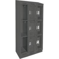 Clean Line Lockers, 3 -tier, Bank of 3, 36" x 18" x 82", Steel, Charcoal, Rivet (Assembled), Perforated Pathway Supply LP