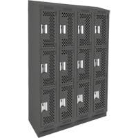 Clean Line Lockers, 3 -tier, Bank of 4, 48" x 18" x 82", Steel, Charcoal, Rivet (Assembled), Perforated Pathway Supply LP
