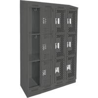 Clean Line Lockers, 3 -tier, Bank of 4, 48" x 18" x 82", Steel, Charcoal, Rivet (Assembled), Perforated Pathway Supply LP