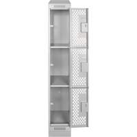 Clean Line Lockers, 3 -tier, 12" x 12" x 72", Steel, Grey, Rivet (Assembled), Perforated Pathway Supply LP