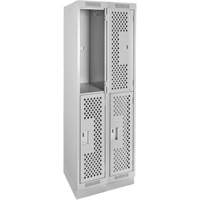 Casiers Clean Line, 2 niveaux, Bloc de 2, 24" x 12" x 76", Acier, Gris, Rivet (assembl&eacute;), Perfor&eacute; Pathway Supply LP