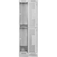 Casiers Clean Line, 2 niveaux, Bloc de 2, 24" x 12" x 76", Acier, Gris, Rivet (assembl&eacute;), Perfor&eacute; Pathway Supply LP
