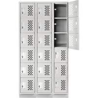Assembled Lockerettes Clean Line Perforated Economy Lockers, 6 -tier, Bank of 3, 18" x 72" x 12", Steel Pathway Supply LP