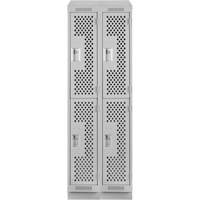 Clean Line Lockers, 2 -tier, Bank of 2, 24" x 12" x 82", Steel, Grey, Rivet (Assembled), Perforated Pathway Supply LP