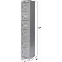 Lockers, 6 -tier, 12" x 18" x 72", Steel, Grey, Knocked Down Pathway Supply LP