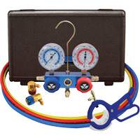 Automotive R134A 2-Way Manifold Gauge Set with 3-In-1 Side Mount Can Tap Valve Pathway Supply LP
