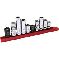 Jeu de douilles chrom&eacute;es avec rail, 10 Morceaux, Prise de 1/4"/3/8" Pathway Supply LP