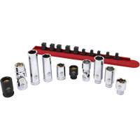 Jeu de douilles chrom&eacute;es avec rail, 10 Morceaux, Prise de 1/4"/3/8" Pathway Supply LP