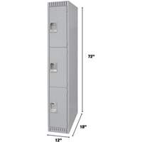 Lockers, 3 -tier, 12" x 18" x 72", Steel, Grey, Knocked Down Pathway Supply LP