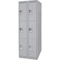Lockers, 3 -tier, Bank of 2, 24" x 18" x 72", Steel, Grey, Knocked Down Pathway Supply LP