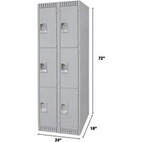 Lockers, 3 -tier, Bank of 2, 24" x 18" x 72", Steel, Grey, Knocked Down Pathway Supply LP