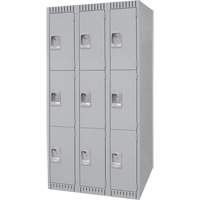 Lockers, 3 -tier, Bank of 3, 36" x 18" x 72", Steel, Grey, Knocked Down Pathway Supply LP