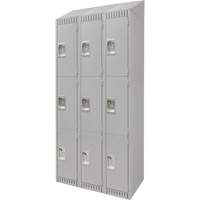 Lockers, 3 -tier, Bank of 3, 36" x 18" x 82", Steel, Grey, Knocked Down Pathway Supply LP