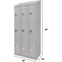 Lockers, 3 -tier, Bank of 3, 36" x 18" x 82", Steel, Grey, Knocked Down Pathway Supply LP