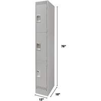 Lockers, 3 -tier, 12" x 18" x 76", Steel, Grey, Knocked Down Pathway Supply LP