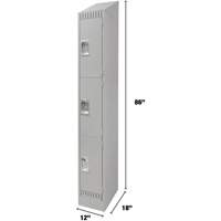 Lockers, 3 -tier, 12" x 18" x 86", Steel, Grey, Knocked Down Pathway Supply LP