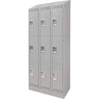 Lockers, 3 -tier, Bank of 3, 36" x 18" x 86", Steel, Grey, Knocked Down Pathway Supply LP
