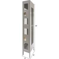 Vented Lockers, 2 -tier, 12" x 18" x 78", Steel, Grey, Knocked Down, Perforated Pathway Supply LP