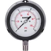 Pressure Gauge, 4-1/2" , 0 - 15 psi/0 - 100 kPa, Bottom Mount, Liquid Filled Analogue Pathway Supply LP