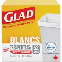 X-Small 15L Roommate Febreze Garbage Bags, Regular, 17" W x 20" L, White Pathway Supply LP