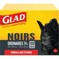 74L Garbage Bags, Regular, 26" W x 33" L, Black Pathway Supply LP