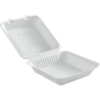 Compostable Hinged Food Containers, Bagasse, Square Pathway Supply LP