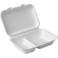 Compostable Hinged Food Containers with Compartments, Bagasse, Rectangular Pathway Supply LP