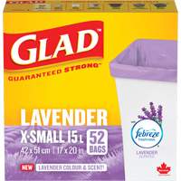 Sacs parfum&eacute;s et de couleur lavande de Glad, Fort, 17" la x 20" lo, Mauve, Capacit&eacute; 15 L (3,96 gal) Pathway Supply LP