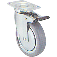 Zinc Plated Caster, Swivel with Brake, 4" (101.6 mm), Rubber, 200 lbs. (91 kg.) Pathway Supply LP