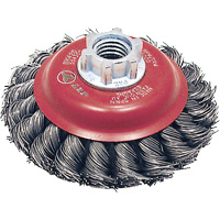 BK420T Knot Twisted Conical Brush, 4" Dia., 0.02" Fill, 5/8"-11 Arbor, Steel Pathway Supply LP