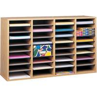 Adjustable Compartment Literature Organizer, Stationary, 36 Slots, Wood, 39-1/4" W x 11-3/4" D x 24" H Pathway Supply LP