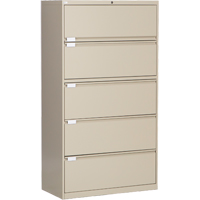 Lateral Filing Cabinet, Steel, 5 Drawers, 36" W x 18" D x 65-1/2" H, Beige Pathway Supply LP