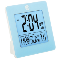 Horloge de bureau, Num&eacute;rique, &agrave; piles, 3,6" la x 1,5" p x 3,6" h, Bleu Pathway Supply LP
