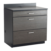 Modular Base Cabinet, 3 Drawers, 36" W x 25" D x 39" H, Asian Night/Black Pathway Supply LP