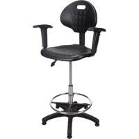 Heavy-Duty Ergonomic Stool with Adjustable Arm Rests, Stationary, Adjustable, 39" - 48", Polyurethane Seat, Black Pathway Supply LP