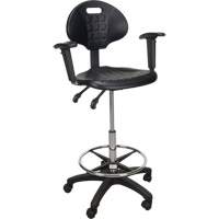 Heavy-Duty Ergonomic Stool with Adjustable Arm Rests & Nylon Stem Casters, Mobile, Adjustable, 39" - 48", Polyurethane Seat, Black Pathway Supply LP