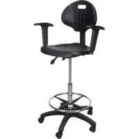 Heavy-Duty Ergonomic Stool with Adjustable Arm Rests & Nylon Stem Casters, Mobile, Adjustable, 39" - 48", Polyurethane Seat, Black Pathway Supply LP