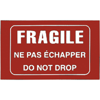 &eacute;tiquettes pour traitement sp&eacute;cial bilingues Fragile, 5" lo x 3" la, Blanc/rouge Pathway Supply LP