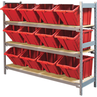 Wide Span Shelving with Jumbo Plastic Bins, Steel, Boltless, 800 lbs. Capacity, 66" W x 60" H x 18" D Pathway Supply LP